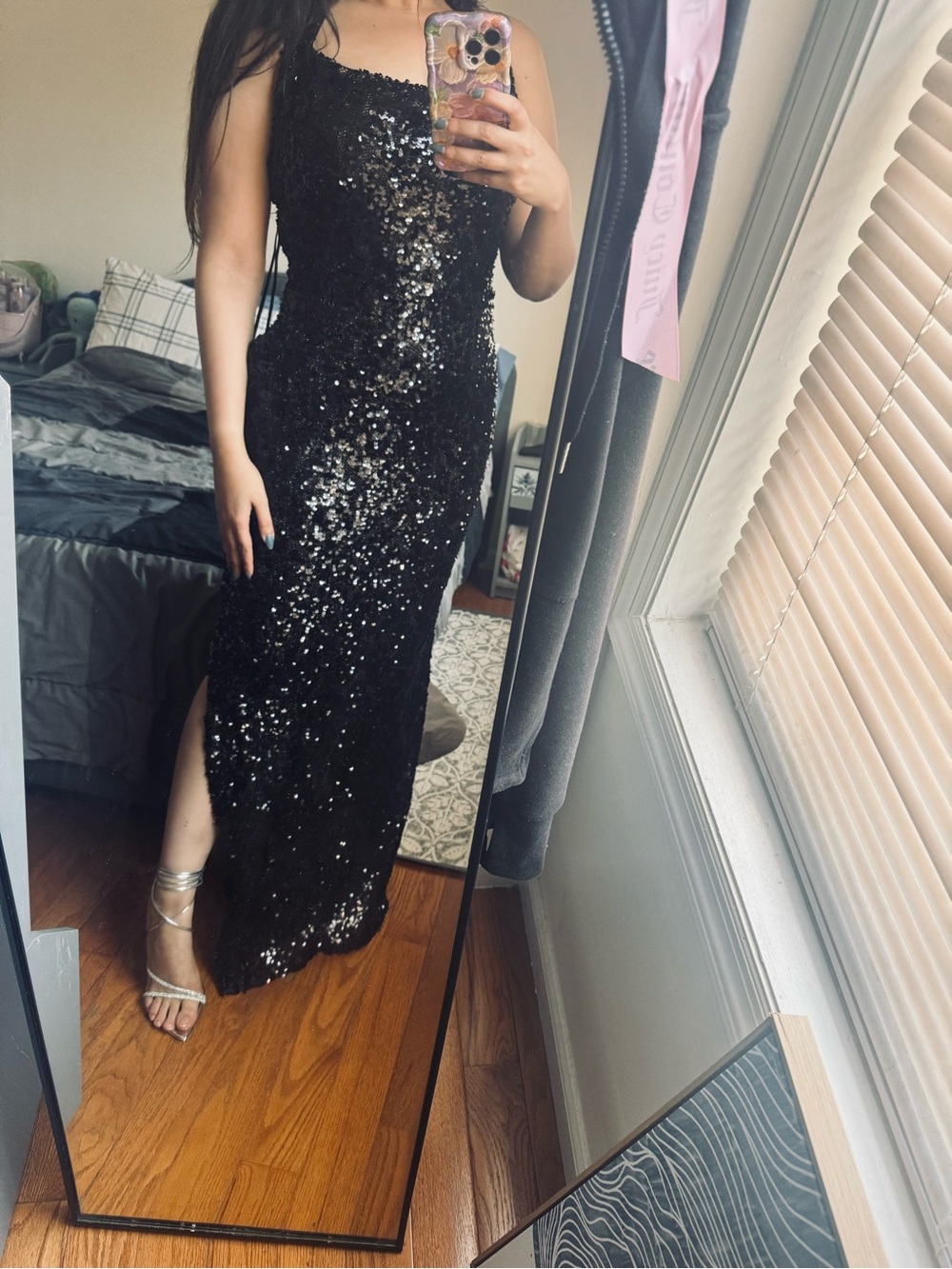 Donna Karan Black Sequin Maxi Halter Dress